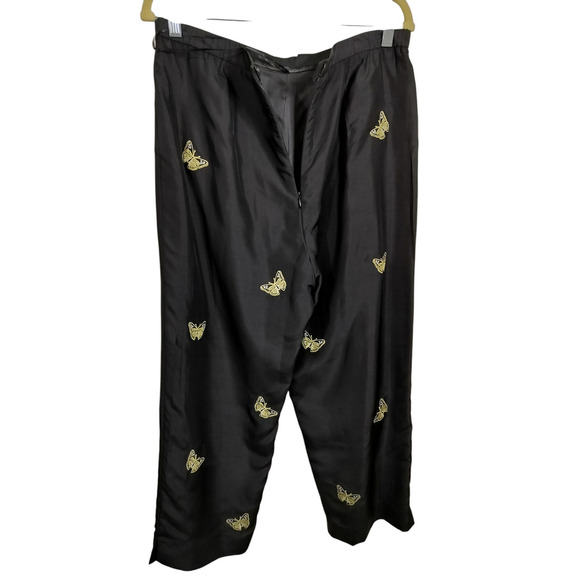 3202) Studio I Silk Yellow Black Butterfly Embroidery Cropped Pants Set Size 10 - Picture 5 of 9